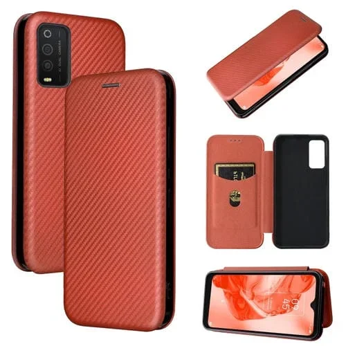 Funda de Cuero para TCL 205 Fibra de Carbono Textura Magnético Horizontal Flip (Marrón)