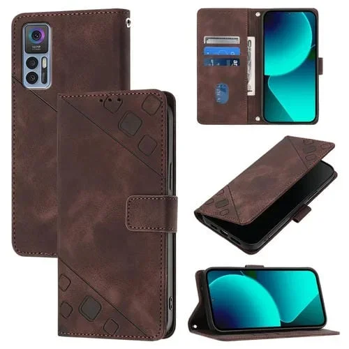 Funda de Cuero para TCL 30 4G Skin Feel en Relieve (Marrón)
