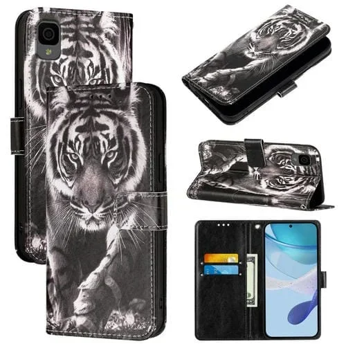 Funda de Cuero para TCL 30 XL T701DL con Diseño Tigre Blanco y Negro