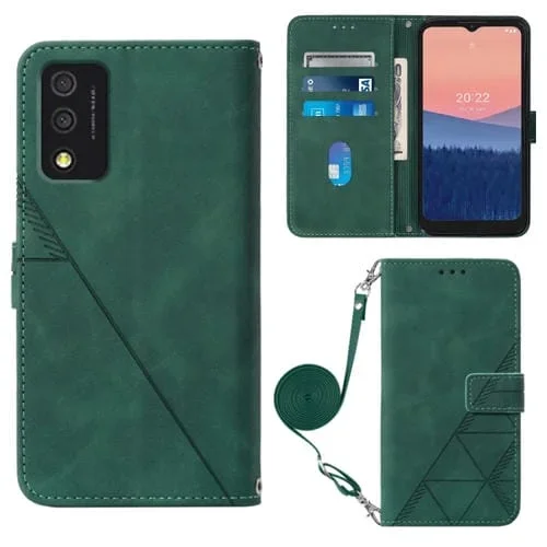 Funda de Cuero para TCL 30T T603Dl Crossbody 3D con Tapa En Relieve (Verde Oscuro)