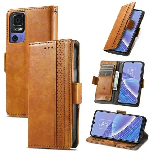 Funda de Cuero para TCL 40 Se Caseneo Splicing Dual con Hebilla Magnética (Caqui)