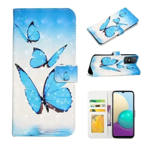 Funda de Cuero para TCL 403 con Dibujo 3D en Relieve al Óleo (3 Mariposas)
