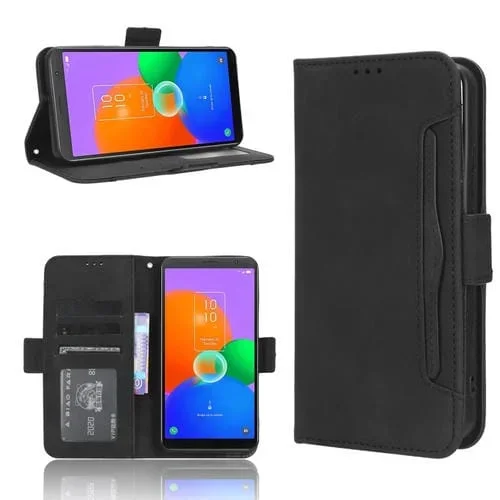 Funda de Cuero para TCL 403 Skin Feel con Ranuras para Tarjetas (Negro)