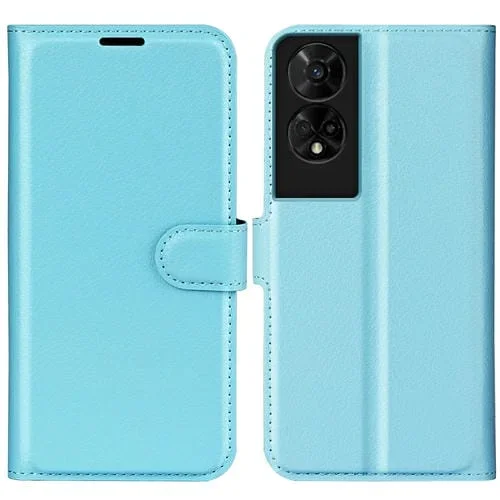 Funda de Cuero para TCL 50 5G con Tapa Horizontal y Textura de Lichi con Soporte (Azul)