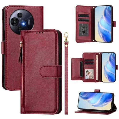 Funda de Cuero para TCL 50 Pro Nxtpaper con Cremallera y Ranuras para Tarjetas (Rojo Oscuro)