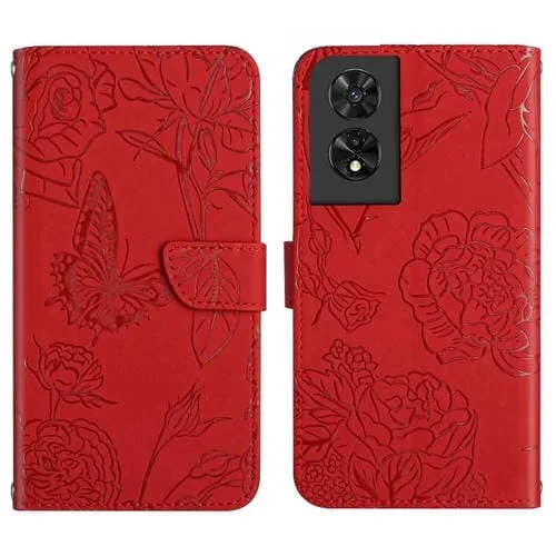 Funda de Cuero para TCL 50 Se / 40 Nxtpaper 4G Ht03 Skin Feel Butterfly con Tapa (Rojo)