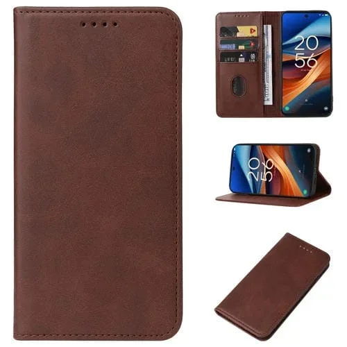 Funda de Cuero para TCL 50 SE con Cierre Magnético (Marrón)
