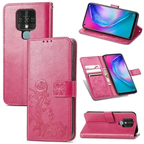 Funda de Cuero para Tecno Camon 16 Se con Cierre de Cuatro Hojas y Hebilla, Ranura para Tarjetas y Soporte (Magenta)