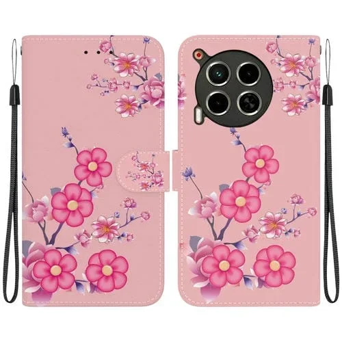 Funda de Cuero para Tecno Camon 30 4G / 30 5G Cl6 Cl7 con Dibujo de Flores de Cerezo