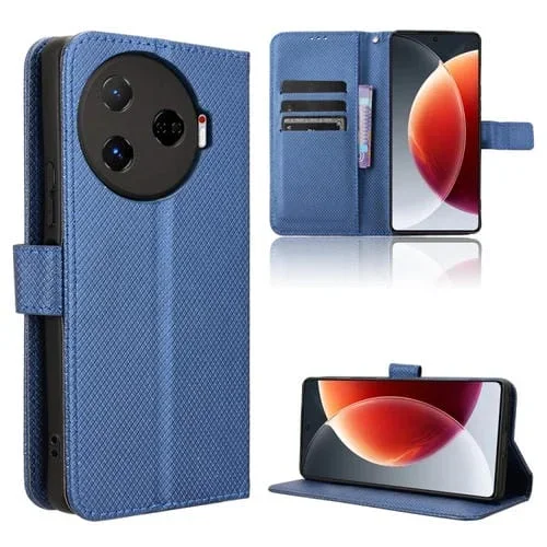 Funda de Cuero para Tecno Camon 30 Pro 5G con Textura de Diamante (Azul)