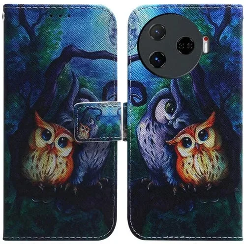Funda de Cuero para Tecno Camon 30 Pro Cl8 con Tapa y Dibujo Coloreado (Búho)