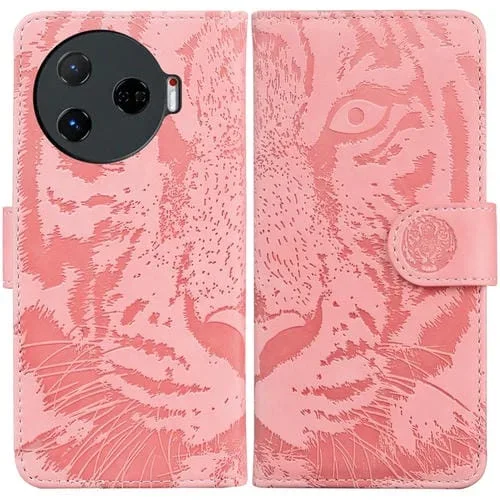 Funda de Cuero para Tecno Camon 30 Pro con Tapa Tiger Embossed Pattern (Rosa)