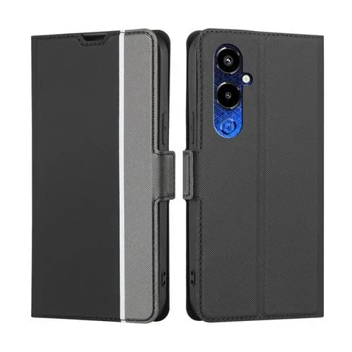Funda de Cuero para Tecno Pova 4 Pro con Hebilla Lateral y Textura de Sarga (Negro)