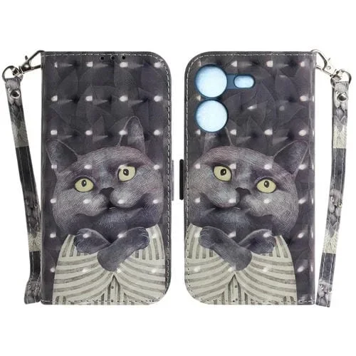 Funda de Cuero para Tecno Pova 5 3D con Tapa Horizontal (Hug Cat)