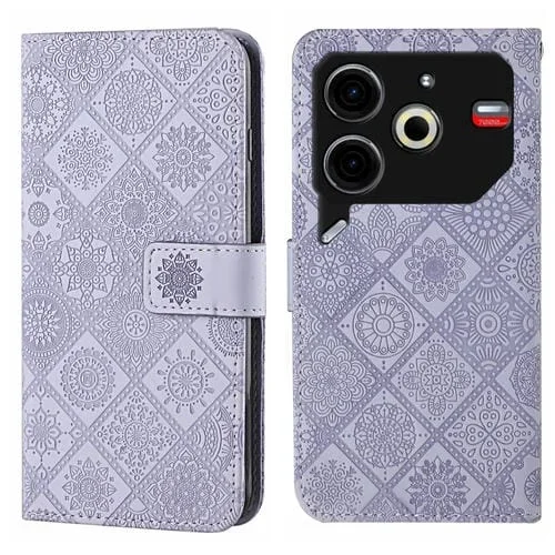 Funda de Cuero para Tecno Pova 6 Neo con Patrón En Relieve Étnico (Morado)
