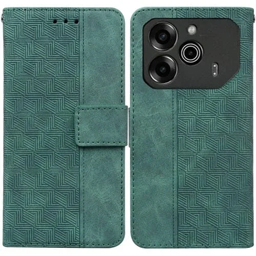 Funda de Cuero para Tecno Pova 6 Pro y Pova 6 con Relieve Geométrico (Verde)