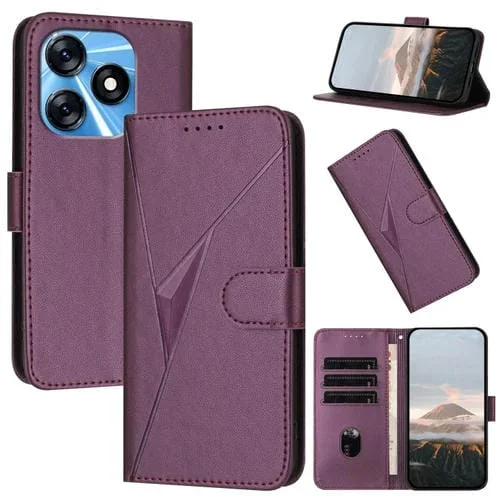 Funda de Cuero para Tecno Spark 10 4G con Cierre de Hebilla y Diseño Triangular (Morado Oscuro)