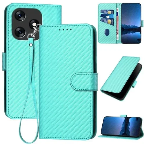 Funda de Cuero para Tecno Spark 10 4G Yx0070 con Hebilla de Fibra de Carbono y Cordón (Azul Claro)
