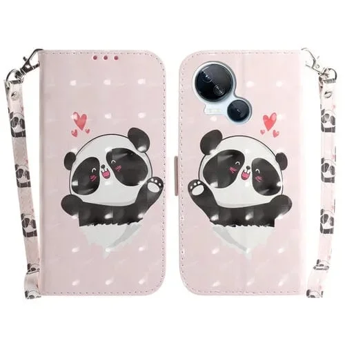 Funda de Cuero para Tecno Spark 10 5G con Tapa Horizontal 3D (Panda del Corazón)