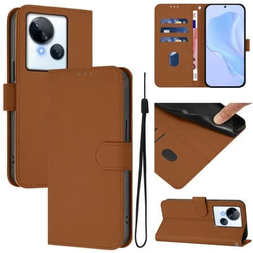 Funda de Cuero para Tecno Spark 10 5G con Textura de Piel y Cordón (Marrón)
