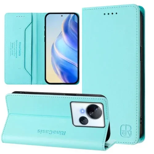 Funda de Cuero para Tecno Spark 10 5G Rc01 con Doble Pliegue y Succión Magnética Rfid (Verde Menta)