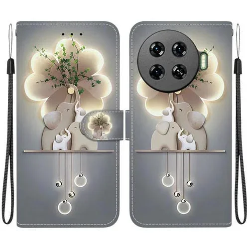 Funda de Cuero para Tecno Spark 20 Pro+ 4G con Dibujo de Colores y Textura de Cristal (Elefantes)