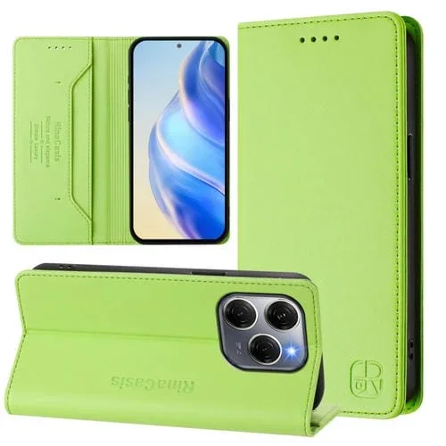 Funda de Cuero para Tecno Spark 20 Pro 5G Rc01 con Doble Pliegue y Succión Magnética Rfid (Verde Hierba)