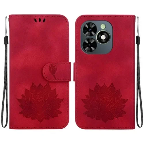 Funda de Cuero para Tecno Spark 20C / Pop 8 Lotus en Relieve (Rojo)