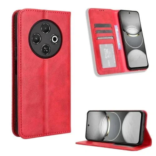 Funda de Cuero para Tecno Spark 30C 4G con Textura Retro y Hebilla Magnética (Rojo)