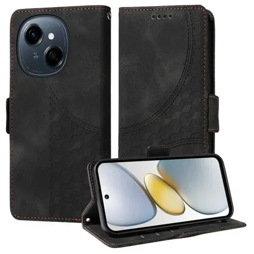 Funda de Cuero para Tecno Spark Go 1 / Pop 9 / Spark Go 2025 con Rombos y Estrellas (Negra)