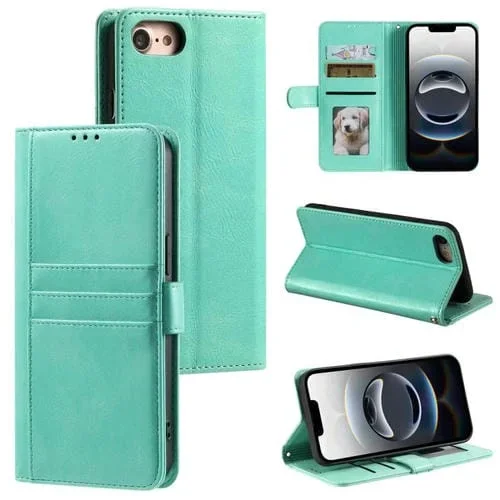 Funda de Cuero para Teléfono con Billetera para iPhone 16E (Verde) con Capacidad para 6 Tarjetas
