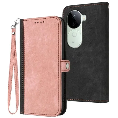Funda de Cuero para Teléfono con Correa de Mano y Hebilla Lateral Doble Plegable para Vivo Iqoo Z9S/V40E (Rosa)