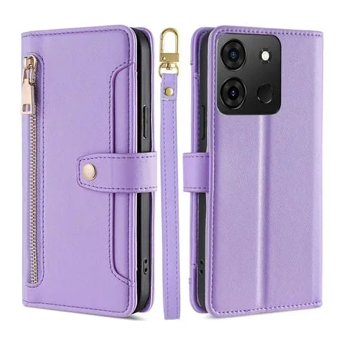 Funda de Cuero para Teléfono Infinix Smart 7 Sheep Texture Cross-Body Zipper (Púrpura)