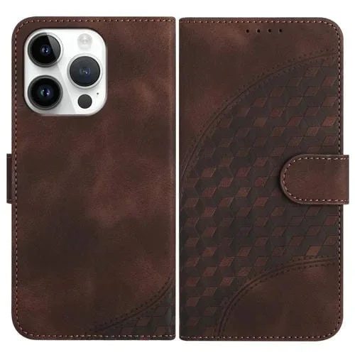 Funda de Cuero para Teléfono iPhone 13 Pro Yx0060 con Relieve y Cabeza de Elefante con Cordón (Café)
