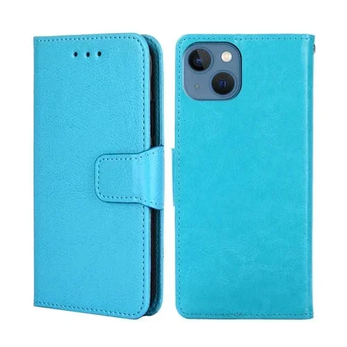 Funda de Cuero para Teléfono iPhone 14 Crystal Texture Horizontal Flip (Azul Claro)