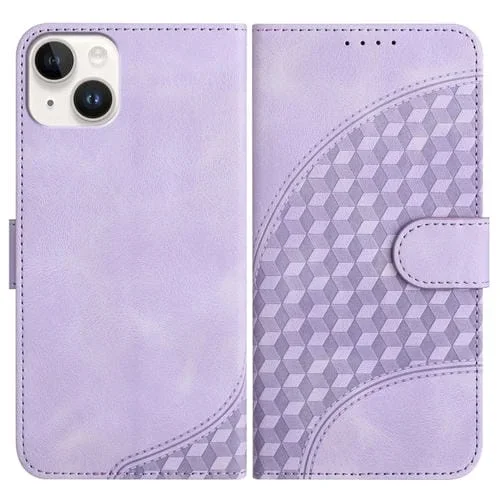 Funda de Cuero para Teléfono iPhone 15 Plus Yx0060 con Relieve de Cabeza de Elefante y Cordón (Púrpura Claro)