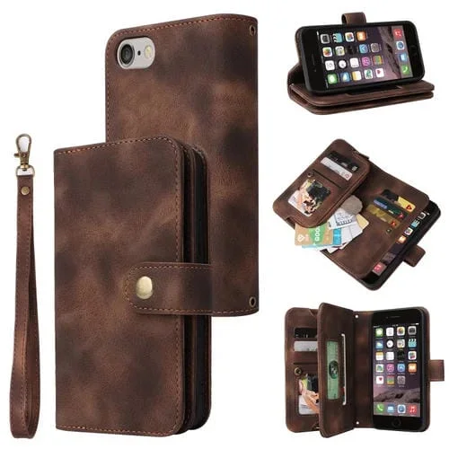 Funda de Cuero para Teléfono iPhone 6S 6 Ranura para Tarjeta Multifuncional Cartera con Cremallera (Marrón)