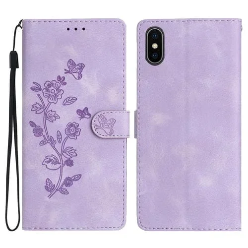 Funda de Cuero para Teléfono iPhone Xs Max Flower Embossing Pattern (Púrpura)