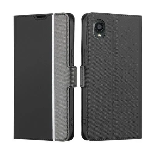 Funda de Cuero para Teléfono Kyocera Digno Bx2 Sx2 A101Kc Textura de Sarga Hebilla Lateral (Negro)