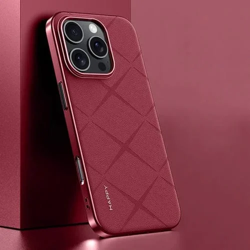 Funda de Cuero para Teléfono PC iPhone 16 Pro Max (Rojo Vino)