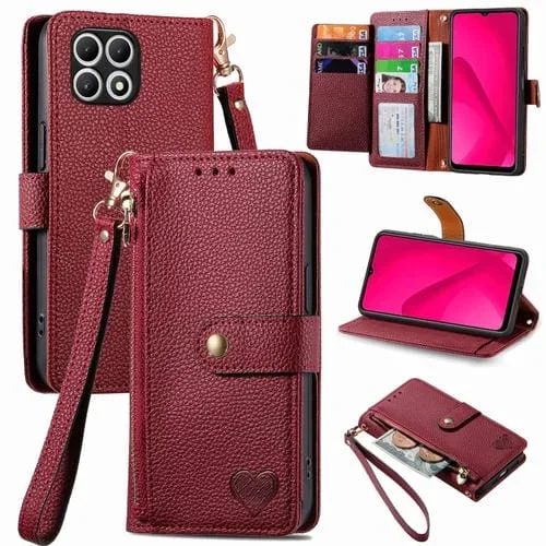 Funda de Cuero para Teléfono T-Mobile T Phone 2 Pro 5G con Lanyard y Zipper (Rojo)