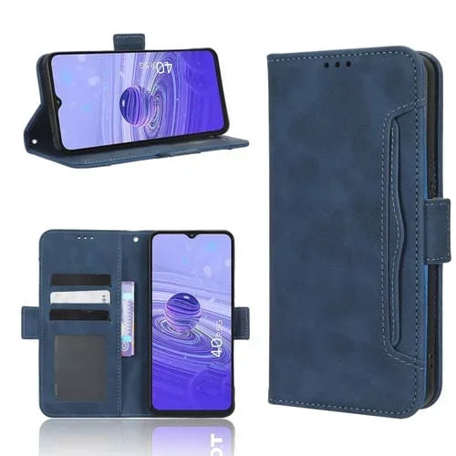 Funda de Cuero para Teléfono TCL 40 R 5G Skin Feel con Ranuras para Tarjetas (Azul)