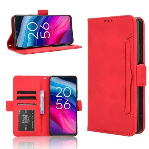 Funda de Cuero para Teléfono TCL 505 4G Skin Feel con Ranuras para Tarjetas (Rojo)