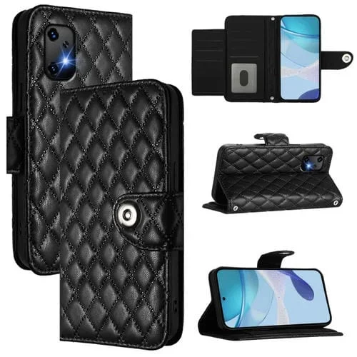 Funda de Cuero para Teléfono Umidigi Bison X20 con Tapa Textura Rómbica y Cordón (Negro)