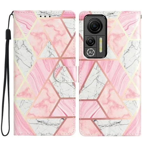 Funda de Cuero para Ulefone Note 14 con Dibujo Coloreado Mármol (Rosa)