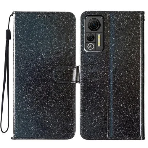 Funda de Cuero para Ulefone Note 14 con Tapa en Polvo y Purpurina (Negro)