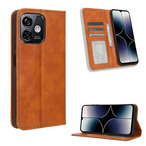 Funda de Cuero para Ulefone Note 16 Pro con Hebilla Magnética y Textura Retro (Marrón)