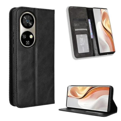 Funda de Cuero para Ulefone Note 17 Pro con Textura Retro y Hebilla Magnética (Negra)