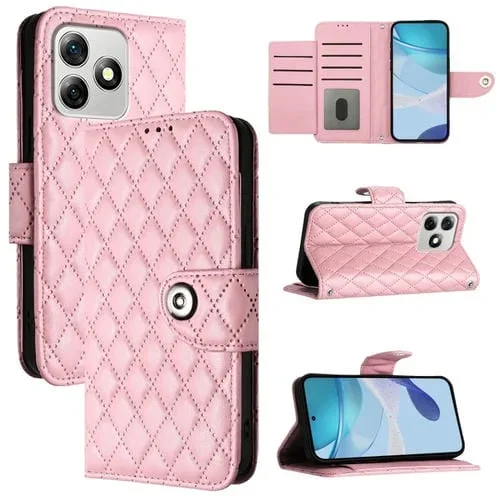 Funda de Cuero para Ulefone Note 18 con Tapa Textura Ultra Romboidal y Cordón (Rosa)