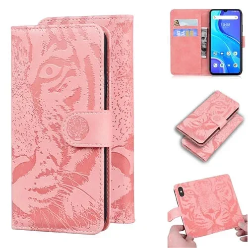 Funda de cuero para Umidigi A7S con patrón Tiger, tapa horizontal, tarjetero y billetera (Rosa)